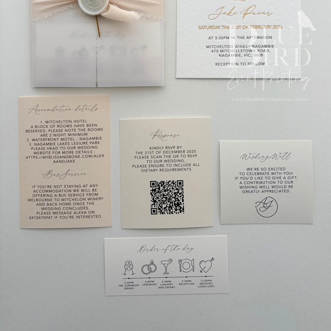 Alexa & Jake – Luxury Letterpress & Foil with Vellum Wrap Wedding Invitation Suite