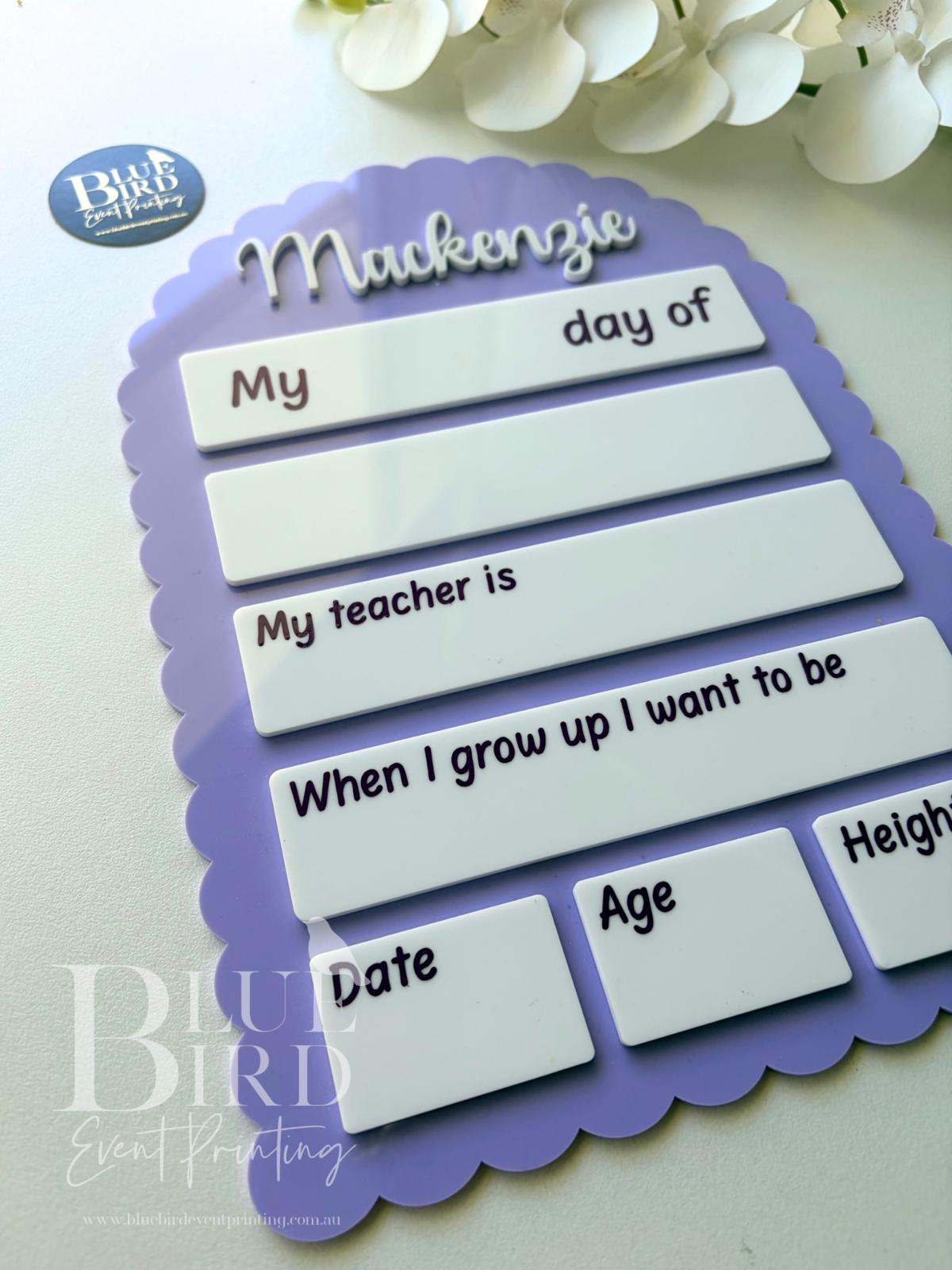 Personalised First and Last Day of School Boards - Acrylic & Reusable